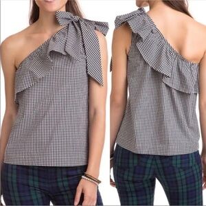 Vineyard Vines Tops Black and White Gingham One Shoulder Bow Tie Tank​